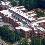 An arial view of a hospital commercial roof